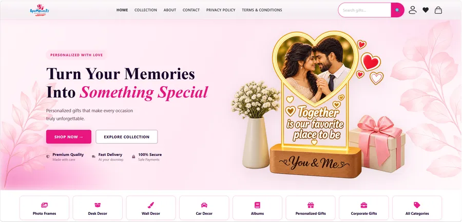 Epic Moments – Personalized Photo Gifts E-commerce Website screenshot
