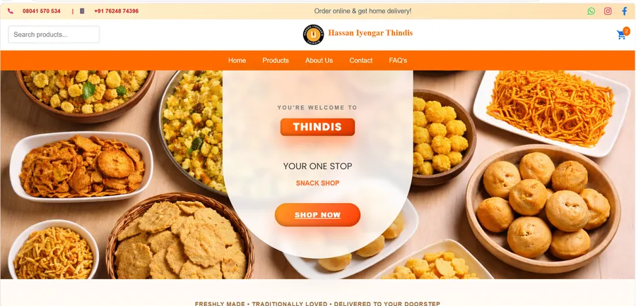 Hassan Iyengar Thindis – Traditional Snacks E-commerce Website screenshot